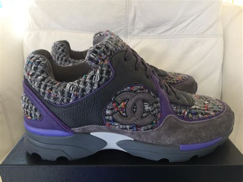 chanel purple tweed sneakers|Chanel high top sneakers.